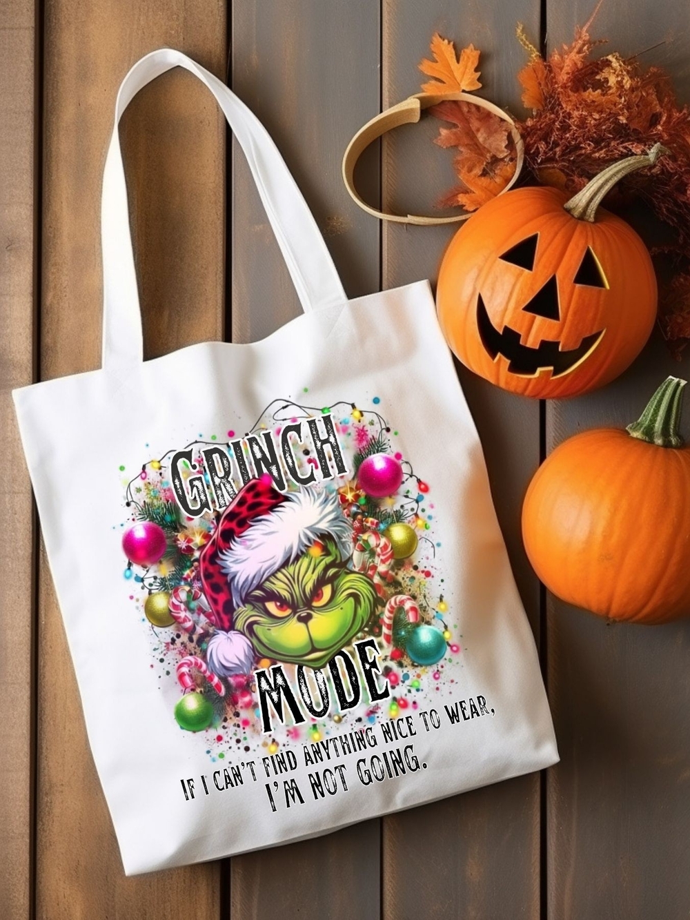 White Grinch Mode Graphic Tote Bag
